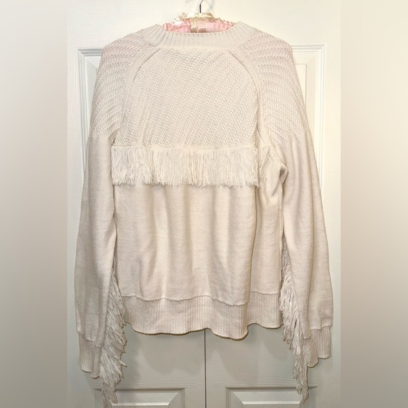 FRAME Fringed Knit Sweater Off White Size L EUC - Picture 3 of 10